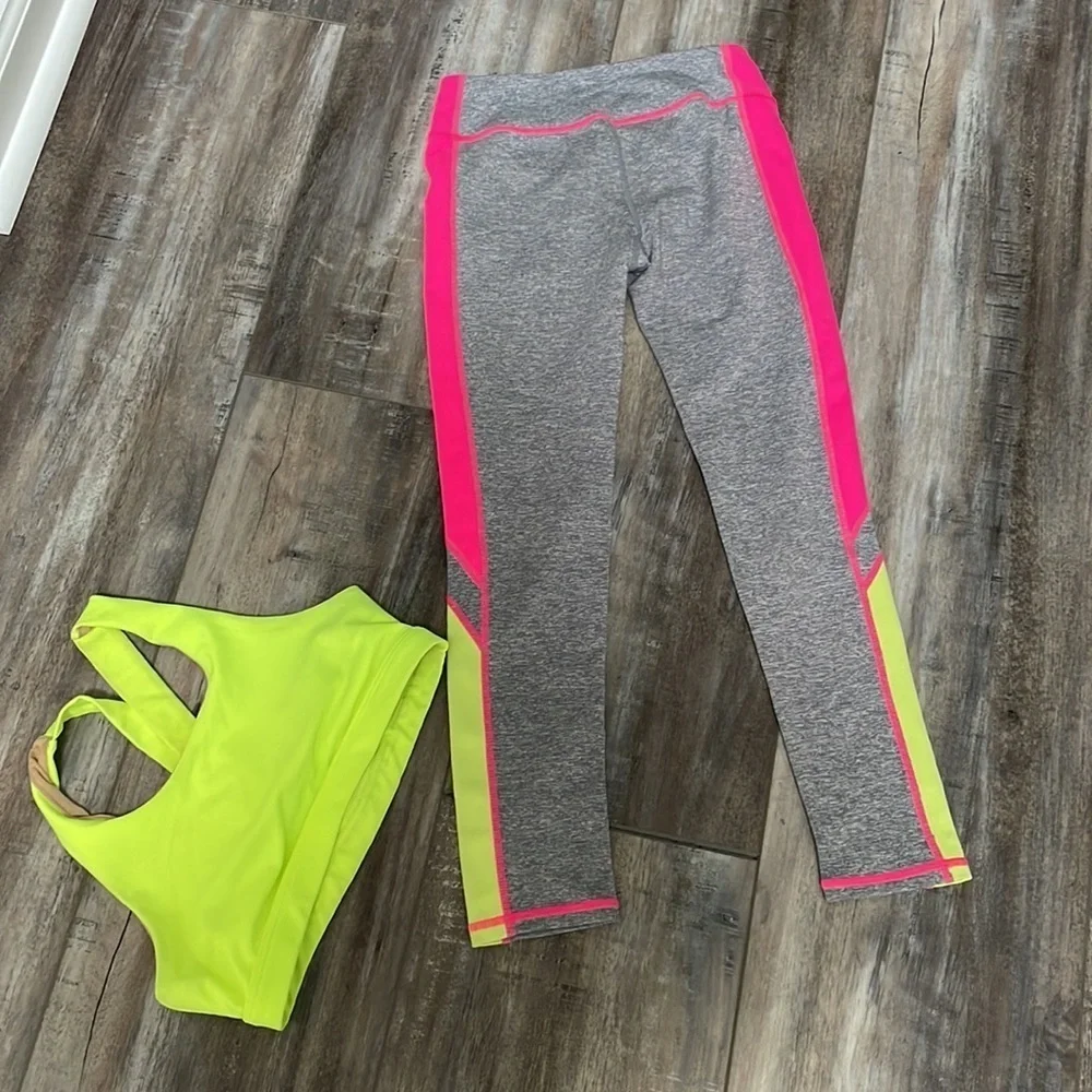 Girls neon leggings and sports bra set